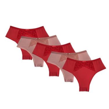 Imagem de Kit5 Lingerie Microfibra Calçola Cintura Alta Renda Revenda - QUALIBEL