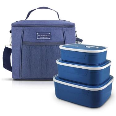 Imagem de Kit Bolsa Térmica E Conjunto De Potes Marmita Azul