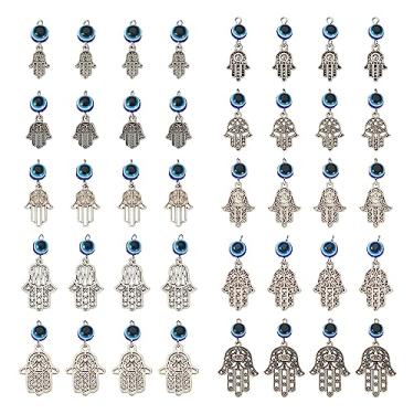 Imagem de Spritewelry Pingente de estilo tibetano com olho turco prata antiga flor olho de tartaruga marinha borboleta pingente de 60 peças, 100Pcs, Resina, Sem Pedra Preciosa