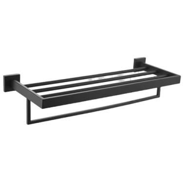 Imagem de Acessórios para banheiro pretos, conjunto de aço inoxidável, suporte de parede, toalheiro, porta-toalhas, suporte para lenços de papel, gancho para roupas, pingente para escova de banheiro (toalheiro)