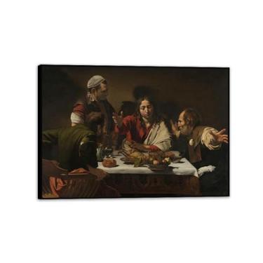 Imagem de Supper at Emmaus por Caravagio Impressão em tela arte de parede famosa reprodução de pintura barroca impressão de pintura perfeita para decoração de casa ou escritório 70x50 cm (71.1x50.8 cm) moldura