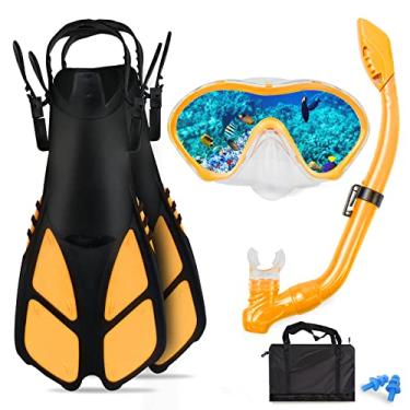 Imagem de AosDero Conjunto De Mergulho Com Snorkel Infantil Nadadeiras, Máscara Panorâmica, Protetores Auriculares Secos, Bolsa Equipamentos, Para Crianças, Jovens, Meninos E Meninas 5 A 12 Anos