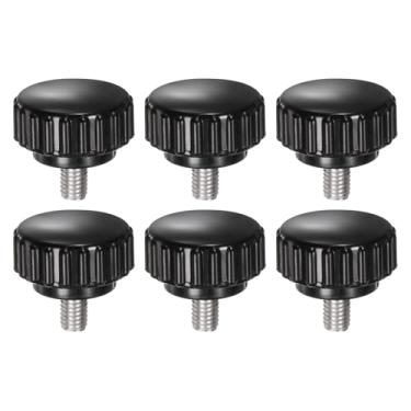Imagem de uxcell 6 peças de maçanetas serrilhadas M5 x 8 mm métrico 304 aço inoxidável rosca macho parafuso de polegar tipo 22 mm cabeça redonda de plástico rosqueado parafuso preto
