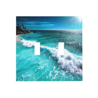 Imagem de Capas para interruptores de luz Blue Ocean Waves 2 Gangs Single Toggle/Rocker Combination Light Switch Cover Placa decorativa para cozinha elétrica, casa, quarto, banheiro