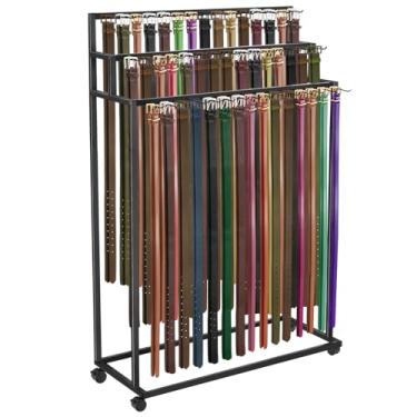 Imagem de Yaocom Gancho de cinto montado no chão, organizador de armário masculino de metal com rodas, laços, cachecol, xale, suporte de armazenamento de prateleira para loja de roupas, quarto, 150 x 100 x 40