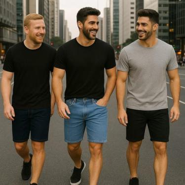 Imagem de Kit 3 BERMUDAS JEANS LISA Masculinas Casual Elastano Short Slim Preta 