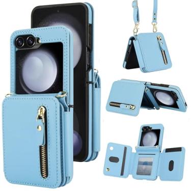 Imagem de Asuwish Capa de telefone para Samsung Galaxy Z Flip 5 5G 2023 RFID carteira celular com zíper com alça transversal cordão de ombro suporte para cartão de crédito suporte ZFlip5 Z5 G Flip5 ZFlip 5Z