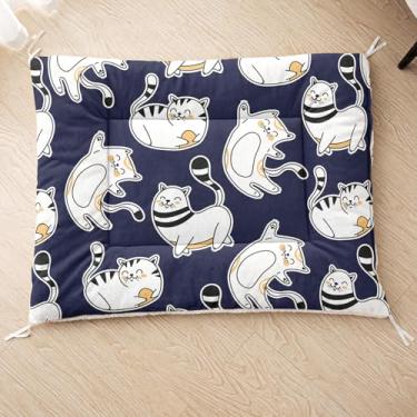 Imagem de Tuzaovy Cama de cachorro lavável com estampa de gato fofo, tamanho grande para gaiola, tapete de gaiola de cachorro, cama confortável e fofa para suprimentos de almofada de canil Perros, 107 x 81 cm
