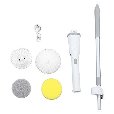 Imagem de Espingar elétrico Pincel de limpeza de energia sem fio com 6 cabeças substituíveis Puxa de extensão ajustável para o banheiro azulejo banheira de chuveiro Branco