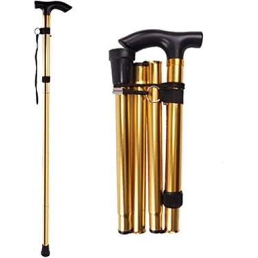 Imagem de Bengala Para Idosos Bengala Para Mulheres E Homens Retrátil Seção Dobrável Bengala De Trekking Ao Ar Livre Prática Bengala Dobrável Para Auxiliares De Viagem, Gold