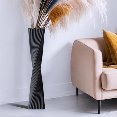 Imagem de Vaso de chão preto de 60 cm de altura para grama dos pampas, vasos de chão para decoração de geometria moderna - Vaso de flores minimalista de forma única para entrada de fazenda, lareira, prateleira