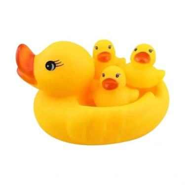 Imagem de Conjunto de Patinhos de Banho em Vinil 4 Peças Brinquedo Flutuante para Bebês Amarelo - TRJ