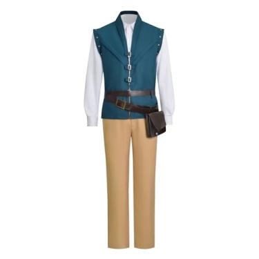 Imagem de Masfrida Fantasia masculina de príncipe medieval, colete e calça, conjunto completo, fantasia renascentista de Halloween, Verde, P