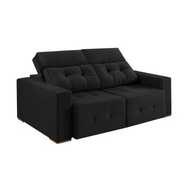 Imagem de Sofá 3 Lugares Retrátil e Reclinável Roma Veludo Preto 180 cm