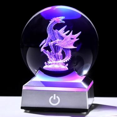 Imagem de Presentes de esfera de cristal de dragão 3D para mulheres, homens e crianças com base de luz LED colorida, 8 cm, luz noturna de dragão para meninos e meninas, Natal, estatuetas legais de dragão