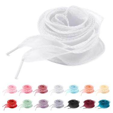 Imagem de UamGlsob Cadarços de seda de organza extravagantes de 4 cm para tênis femininos, lindos cadarços de fita de cetim transparente, cordões de fio de substituição, Branco, 63"/160cm