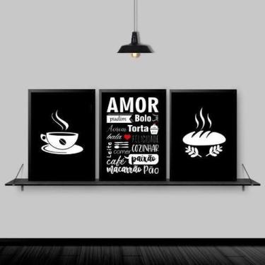 Imagem de Kit 3 Quadros Cozinha Amor Nomes Comida 45X34 Vidro - Branca - Quadros