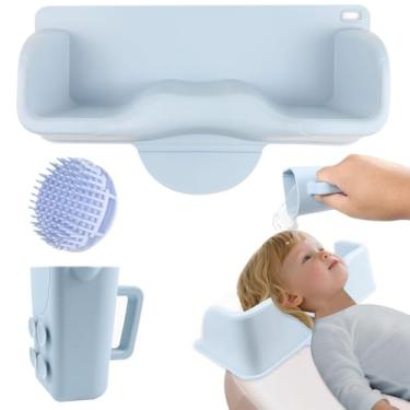 Imagem de Estação de lavagem de cabelo portátil com copo de xampu e escova de xampu, lavatório de cabelo de silicone para pia e banheira, tigela de xampu para crianças, adultos e idosos