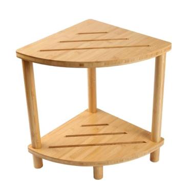Imagem de ＫＬＫＣＭＳ Banco de canto para chuveiro, apoio para os pés, leve, portátil, design vintage, 2 níveis, prateleira de armazenamento, assento de banho para casa,