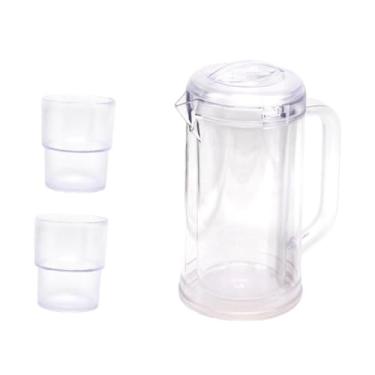 Imagem de ＫＬＫＣＭＳ Jarra de água para geladeira, jarra grande com tampa, fácil de encher, de chá gelado, dispensador de bebidas, festa em casa, quente e frio, 1700ml, Claro