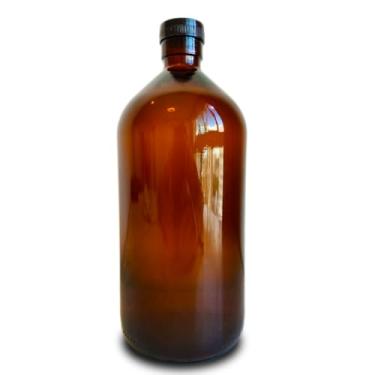 Imagem de Vidro Âmbar 1 LItro 1100ml Growler Escuro Com Tampa Preta + Batoque Vidros Âmbar Premium