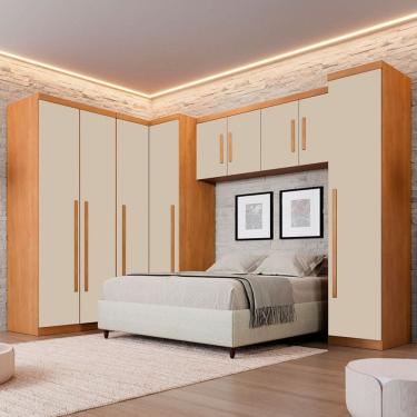 Imagem de Guarda-Roupa Casal Modulado Dionísio 9 Portas 3 Gavetas Cinamomo/Off Arenas - Pnr Móveis