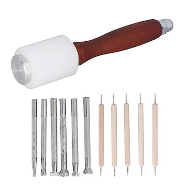 Imagem de 12 PeçAs Kit de Estampagem de Couro Conjunto de Carimbos de Escultura Em Couro Kit de Ferramentas Manuais de Artesanato Em Couro Ferramenta de Estampagem Em Couro Com Martelo para Iniciantes e