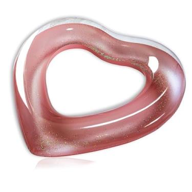 Imagem de Tubo inflável de piscina com glitter - boias de piscina para adultos/adolescentes, festas na piscina, férias na praia e eventos românticos (ouro rosa - 1 pacote gigante, 120 cm x 105 cm)