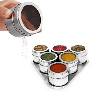 Imagem de Porta Tempero E Condimento Magnético 6 Potes Inox