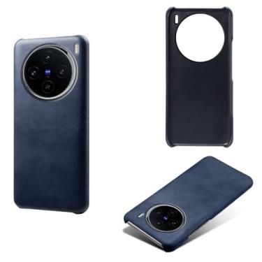 Imagem de Capa para vivo X100,Proteção contra quedas,Casca de volta de cor sólida simples,Design de couro de imitação de plástico-Blue
