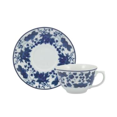 Imagem de Xícara Chá com Pires 200ml Porcelana Real by Schmidt - Dec. Folhagem 2