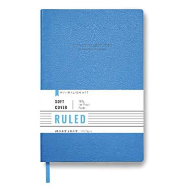 Imagem de Minimalism Art, Caderno de capa macia premium, página pautada, 176 páginas, papel grosso premium 100 g/m², marcador de página de fita, couro sintético fino, A5 14,7 cm x 21,1 cm (médio, azul)