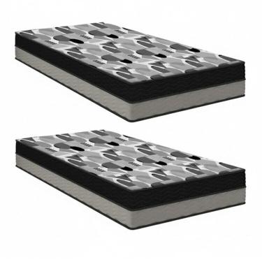 Imagem de Kit 2 Colchões Solteiro Ortobom Iso Dupla Face 88x188x20cm Cinza/Preto