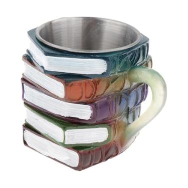 Imagem de DimyFew Caneca de resina para livros pintada em 3D, enfeite de mesa multifuncional, caneca de café para leitores, bibliófilos, escritores, bibliotecários, Style a