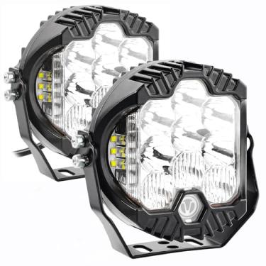 Imagem de 2 peças 12.7 cm 80W 5000LM luz LED Offroad redonda 270° ampla gama super brilhante luz branca Hyper Spot Beam luzes universais para caminhões, caminhonete, carrinho, golfe, Jeep SUV, ATV, UTV, 4 x 4