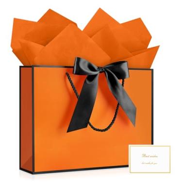 Imagem de JMANNI 1 bolsa de presente grande com fita e 1 cartão de felicitações, 2 papéis de seda, bolsa de presente de papel portátil com alças, sacos de presente de aniversário para festa de casamento, dia