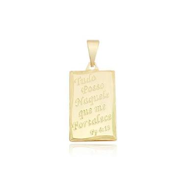 Imagem de Pingente de Ouro 18k Placa Masculina Tudo Posso Banhada a Ouro Pingent