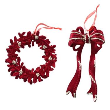Imagem de Pacote com 2 enfeites de Natal para pendurar com glitter, laço de veludo vermelho, guirlanda de rena, formas de doces, decoração de pendurar árvore de Natal, lareira para presente de festa (vaca +