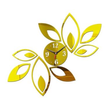 Imagem de Fenteer Relógio de parede com espelho acrílico minimalista, relógio de arte silencioso, adesivos de espelho para quarto, sala de estudo, cafeteria, Ouro