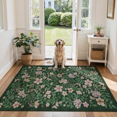Imagem de Lahome Tapete lavável de entrada de 7,5 x 12,5 cm, tapete de área verde para entrada, tapete de cabeceira antiderrapante de pelo baixo, leve para quarto, sala de estar, espaços pequenos (verde, 3 x 5