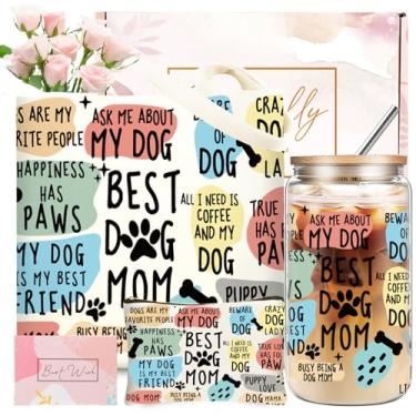 Imagem de Presentes de mãe de cachorro para mulheres, presentes de Natal para mãe, irmã para amantes de cães, esposa, conjunto de presentes de aniversário temáticos de cães com copo de vidro de 473 ml, sacola