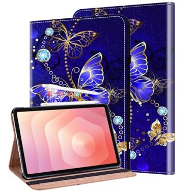 Imagem de KEFBWAO Capa para Samsung Galaxy Tab S11 2025 11 polegadas SM-X736B/SM-X730 com suporte para S Pen, capa flip carteira de couro à prova de choque, borboleta de diamante