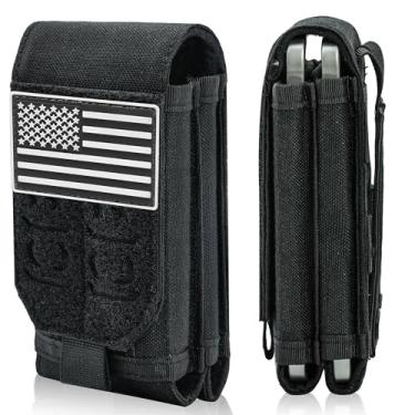 Imagem de Molle Bolsa dupla para celular, capa tática para celular, suporte duplo para cinto resistente Molle para telas de 4 a 6,7 polegadas (preto)