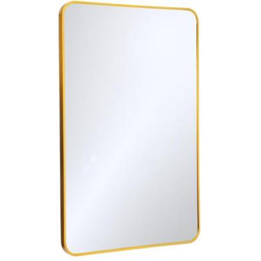 Imagem de Espelho Grande Decorativo Sala e Banheiro Retangular Dourado com Moldu