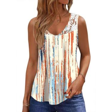 Imagem de Camiseta regata feminina sexy de renda com decote em V sem mangas - SA