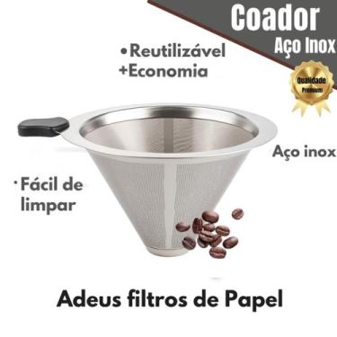 Imagem de Filtro Coador Inox Reutilizável Premium 102 Café Dispensa Papel Com Aç