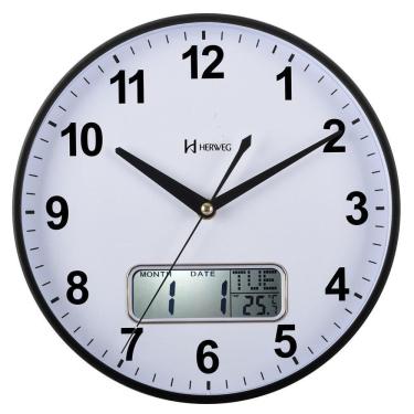 Imagem de Relógio De Parede Termômetro E Calendário Branco E Preto Her