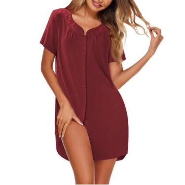 Imagem de Camisola Ekouaer, pijamas femininos de algodão bordados florais