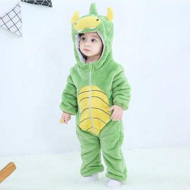 Imagem de Macacão Fantasia Inverno Infantil Bebê Urso Ursinho Dinossauro Verde -