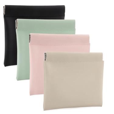Imagem de Bolsa de cosméticos com bolso de poliuretano multipeças, organizador portátil para fone de ouvido, sem zíper, organizador feminino Popper (branco, rosa, verde, preto), Multicor, Small*4, Funcional